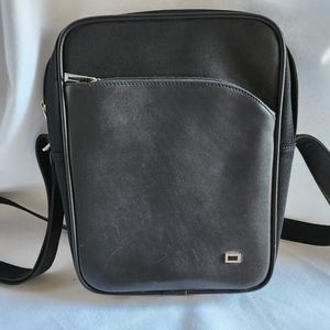 Lancel authentic leather and canvas messenger crossbody bag, black unisex